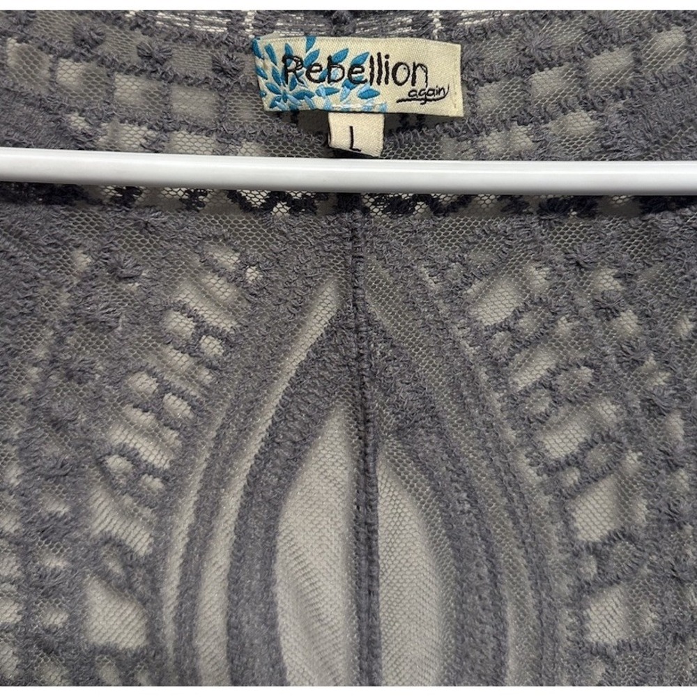 Rebellion Again Women's Lace Swimsuit Cover Up Boho Open Front Sz Large Grey - Picture 3 of 4